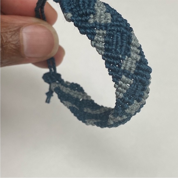 Handmade Boys Blue and Grey Macrame Hemp Bracelet - Picture 3 of 15